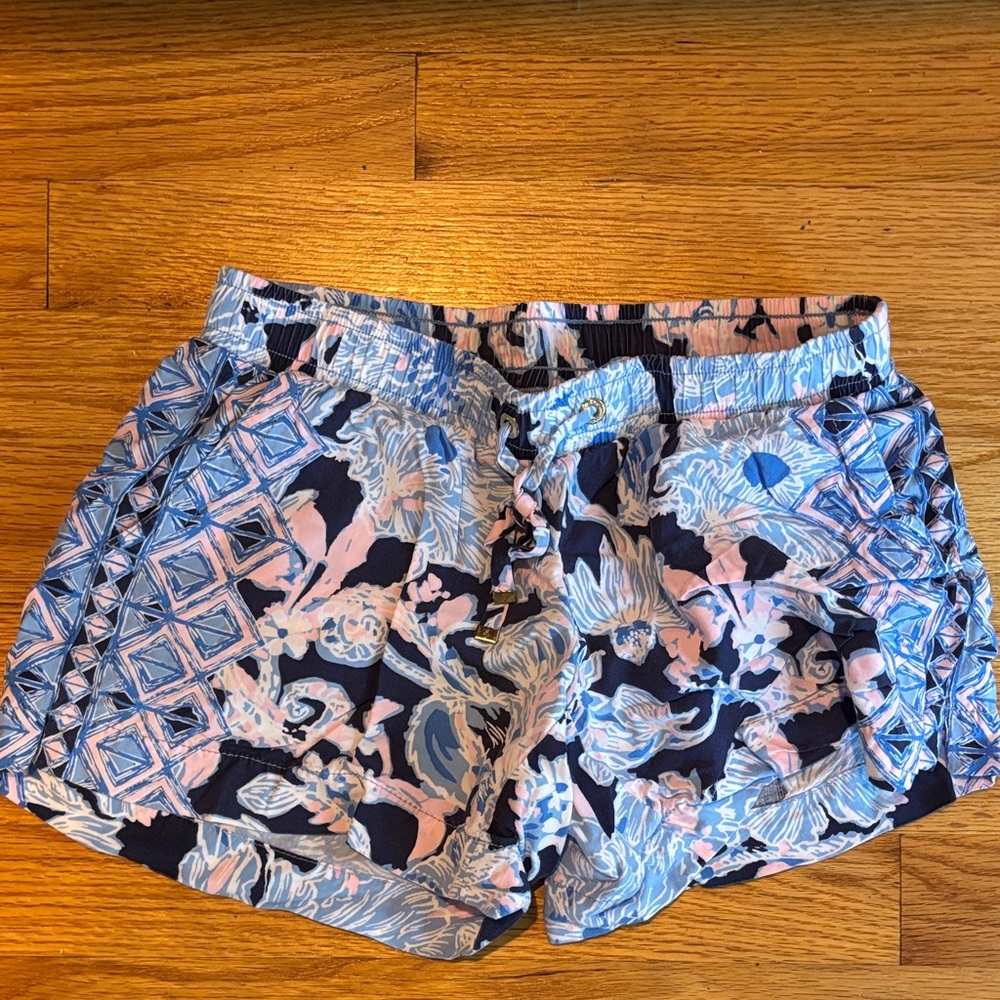 Lilly Pulitzer Blue and Pink Patterned Athletic Shorts